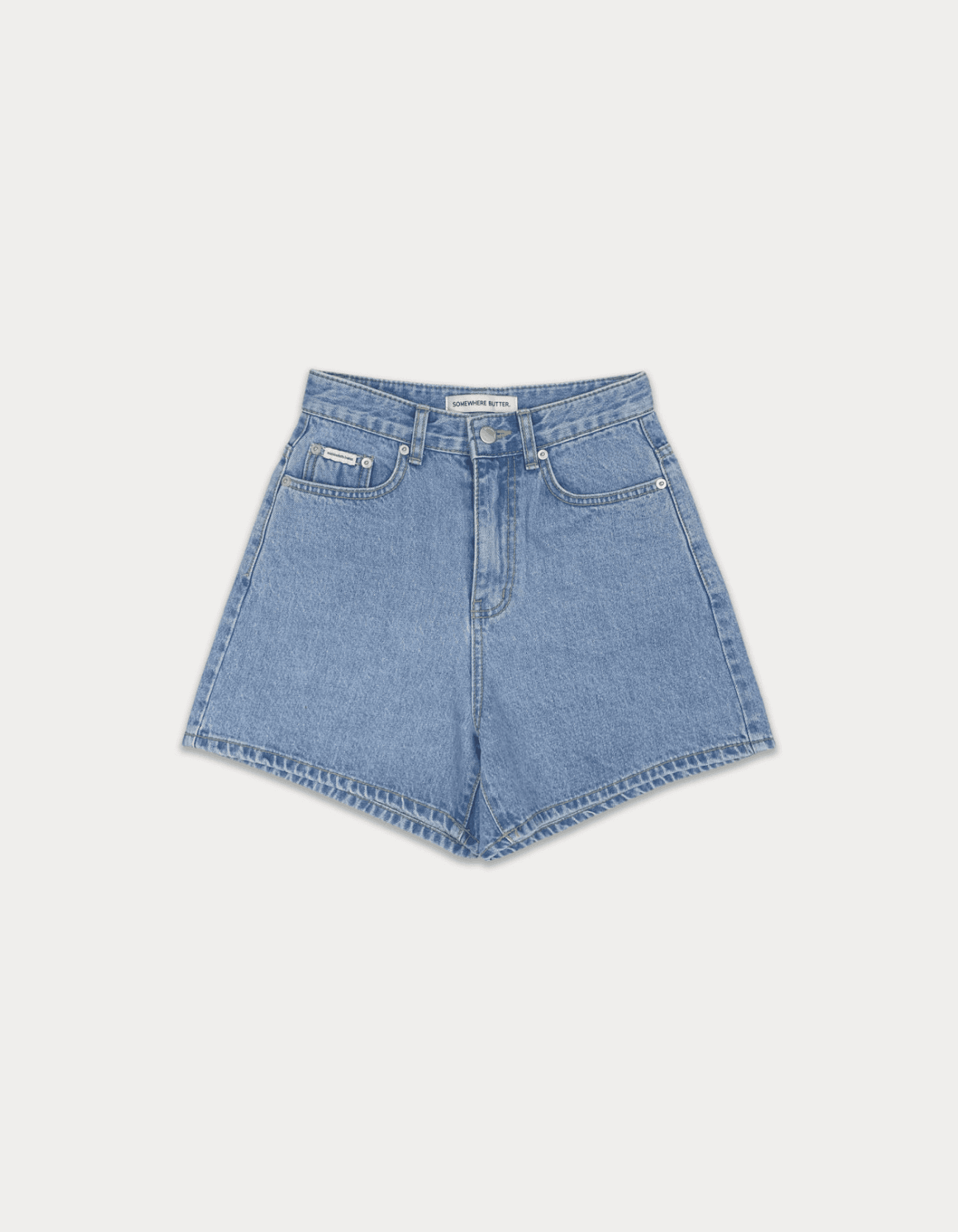 3rd / Patch denim short pants - middle blue