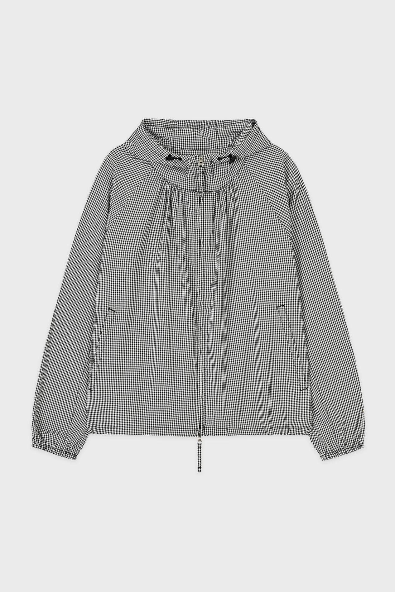 Shirring Hoodie Windbreaker (Black)