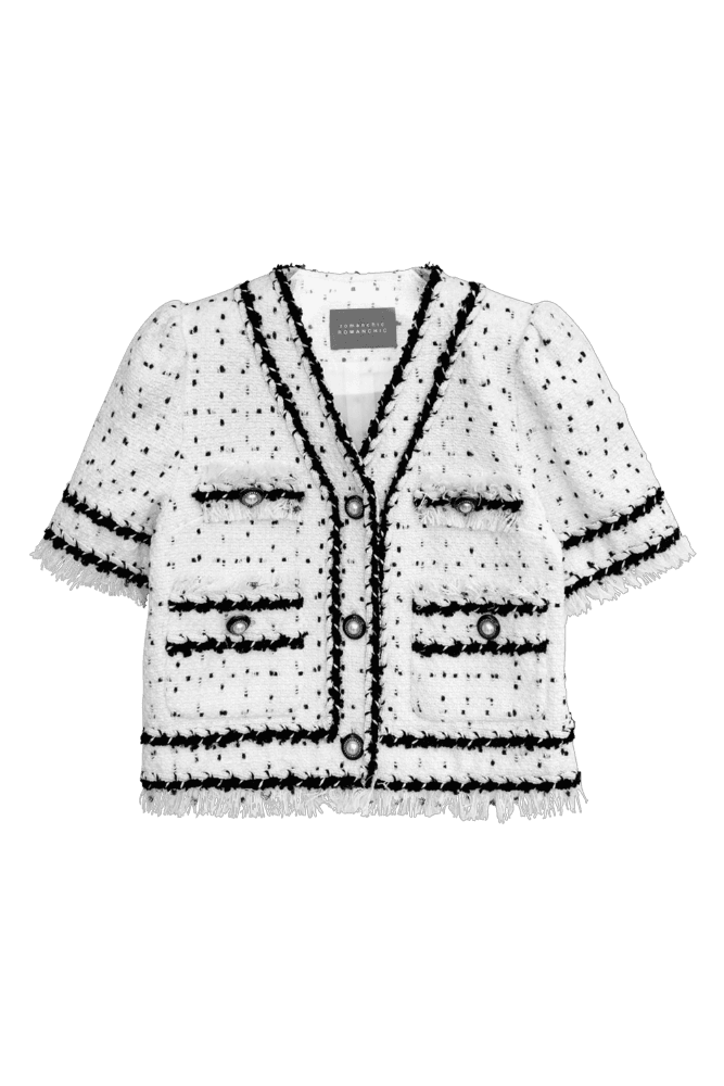 Classic Tweed Trim Jacket (White)