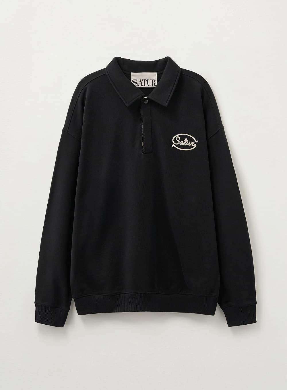 Rope Logo Loose Fit Collar Sweatshirt - Black