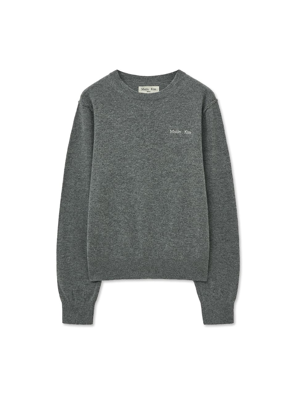 CASHMERE BLENDED ROUND KNIT PULLOVER IN GREY