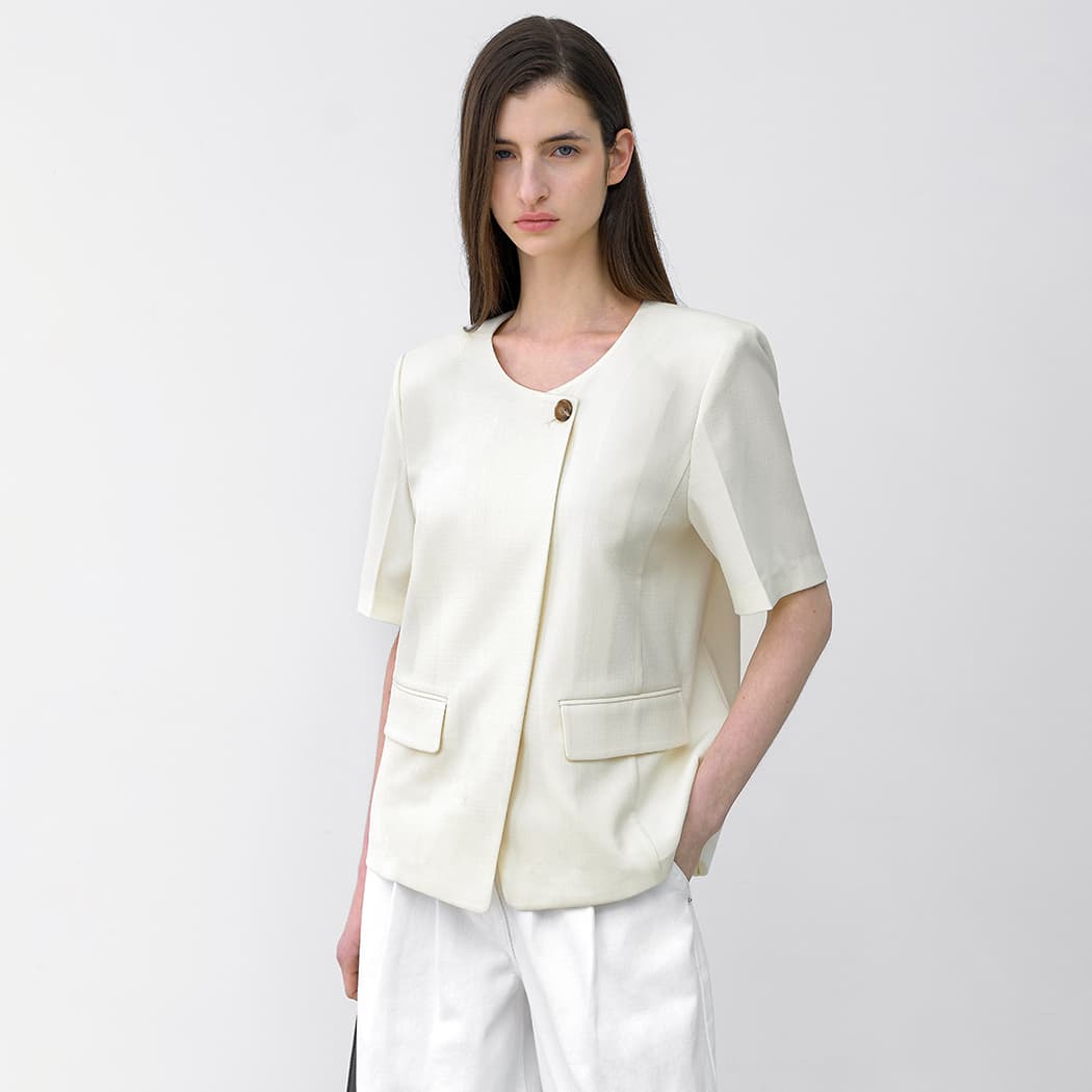 (JK-3021)U-NECK ONE BUTTON JACKET