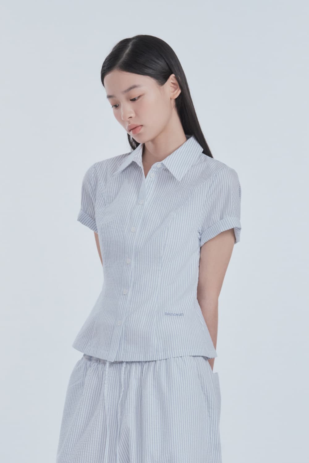 Half-Sleeve Tailored Shirt - Blue Stripe