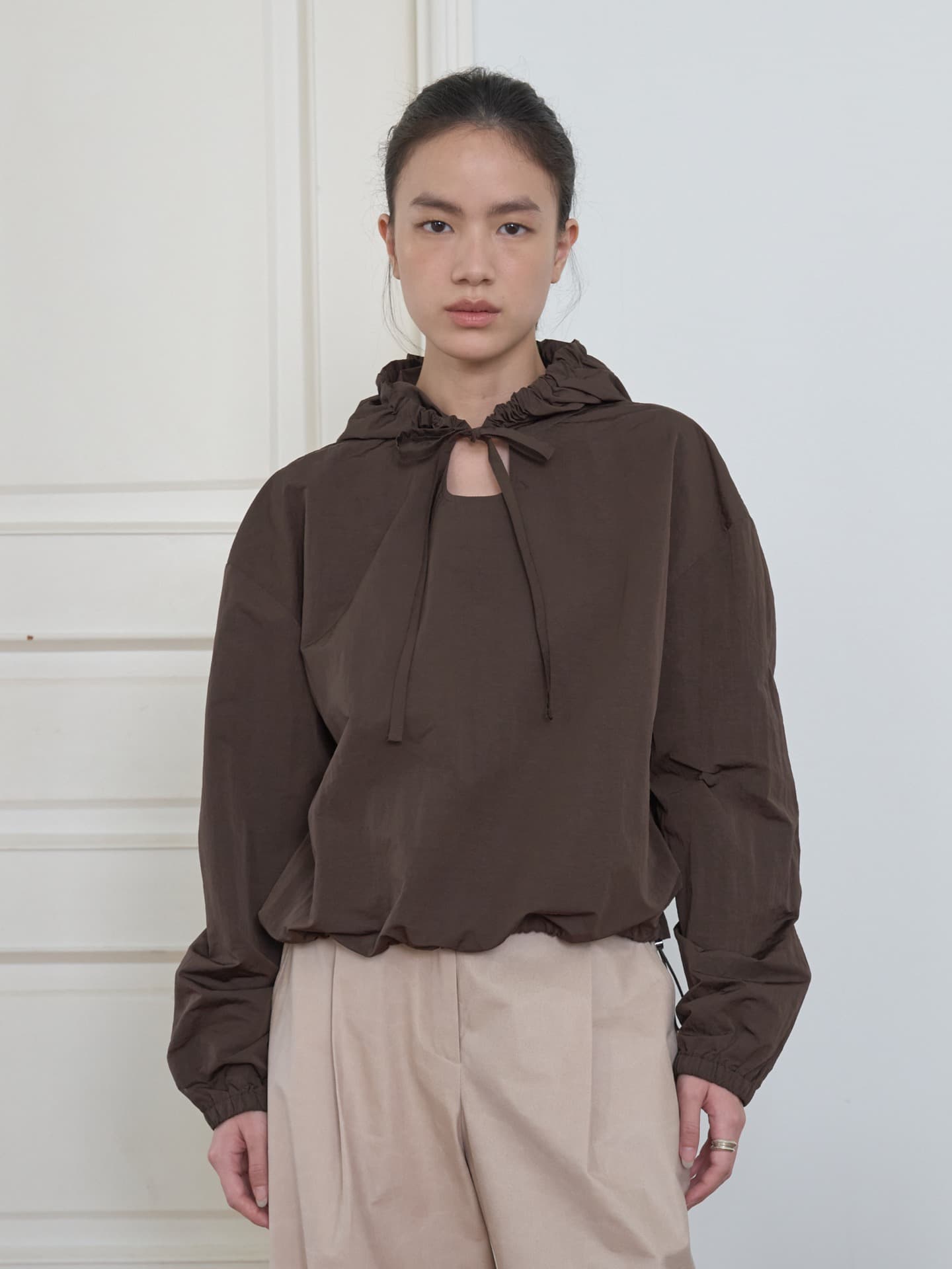 NYLON HOODIE_BROWN