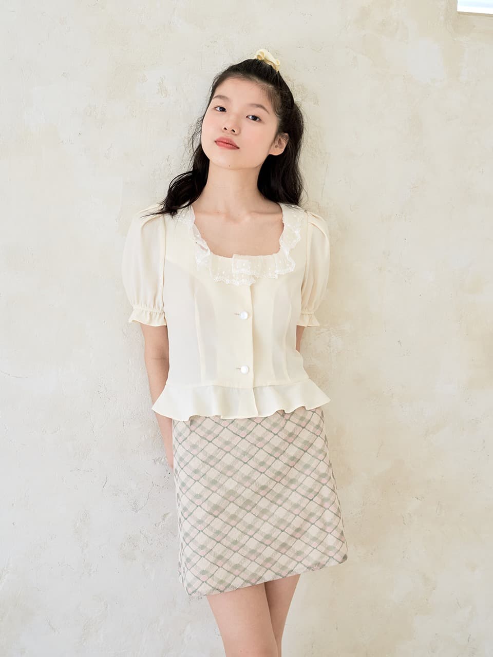 MESH CHECK SKIRT