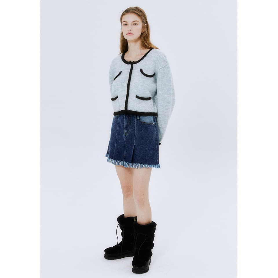 DENIM FRINGE SKIRT (BLUE)