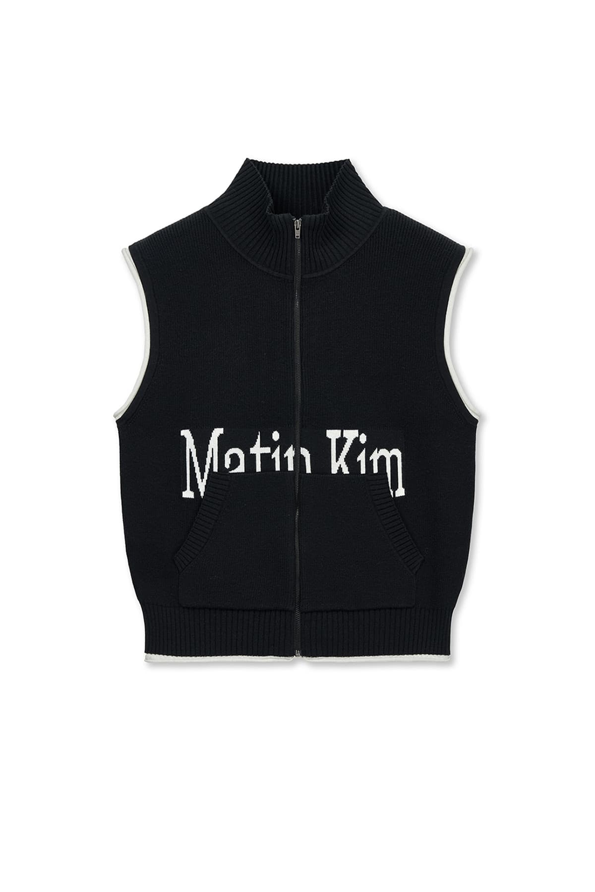 MATIN KIM SPELL POINT KNIT ZIP UP VEST IN BLACK