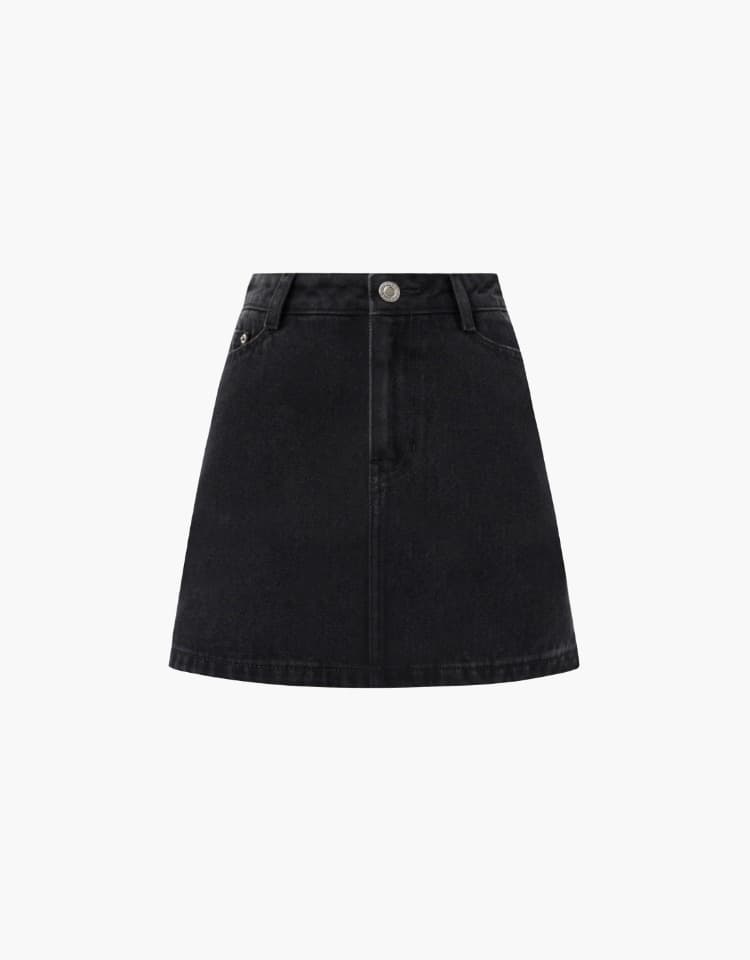 basic mini denim skirt - black
