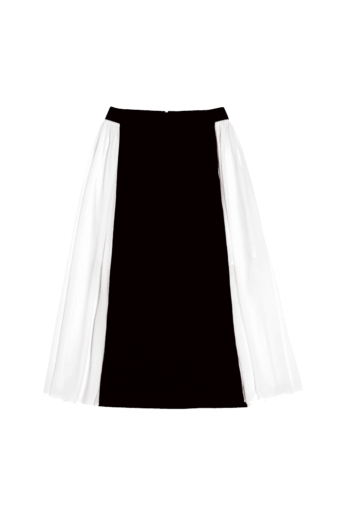 Contrast Pleated Panel Skirt (Black)