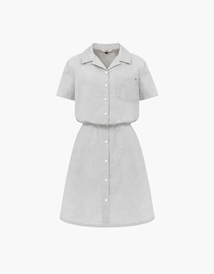 open collar shirt dress - beige stripe