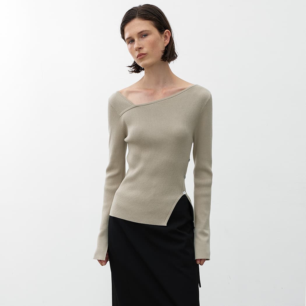 (Z-T-6734)UNBALANCED CUTOUT SLIM LONG KNIT