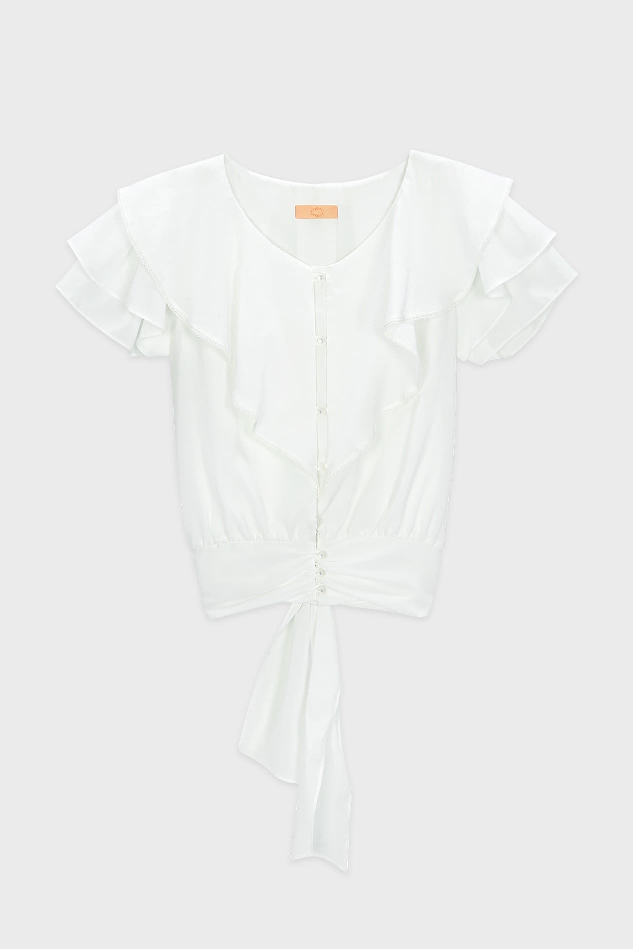 V-Neck Ruffle Blouse (White)