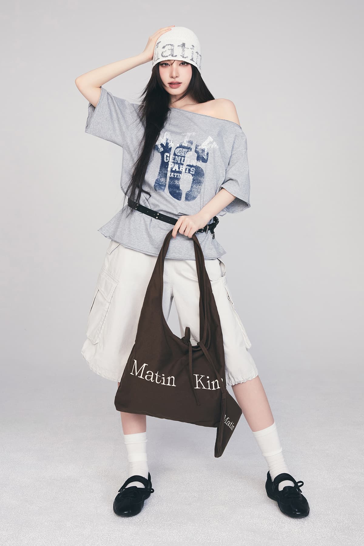 LOGO POINT ROUND ECOBAG IN KHAKI BROWN