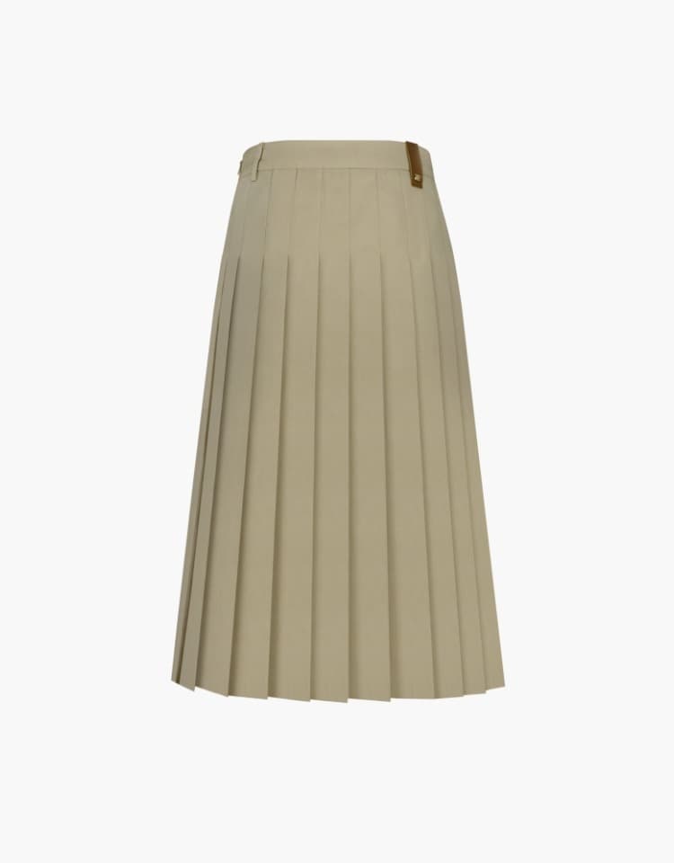 pleats cotton midi skirt - beige