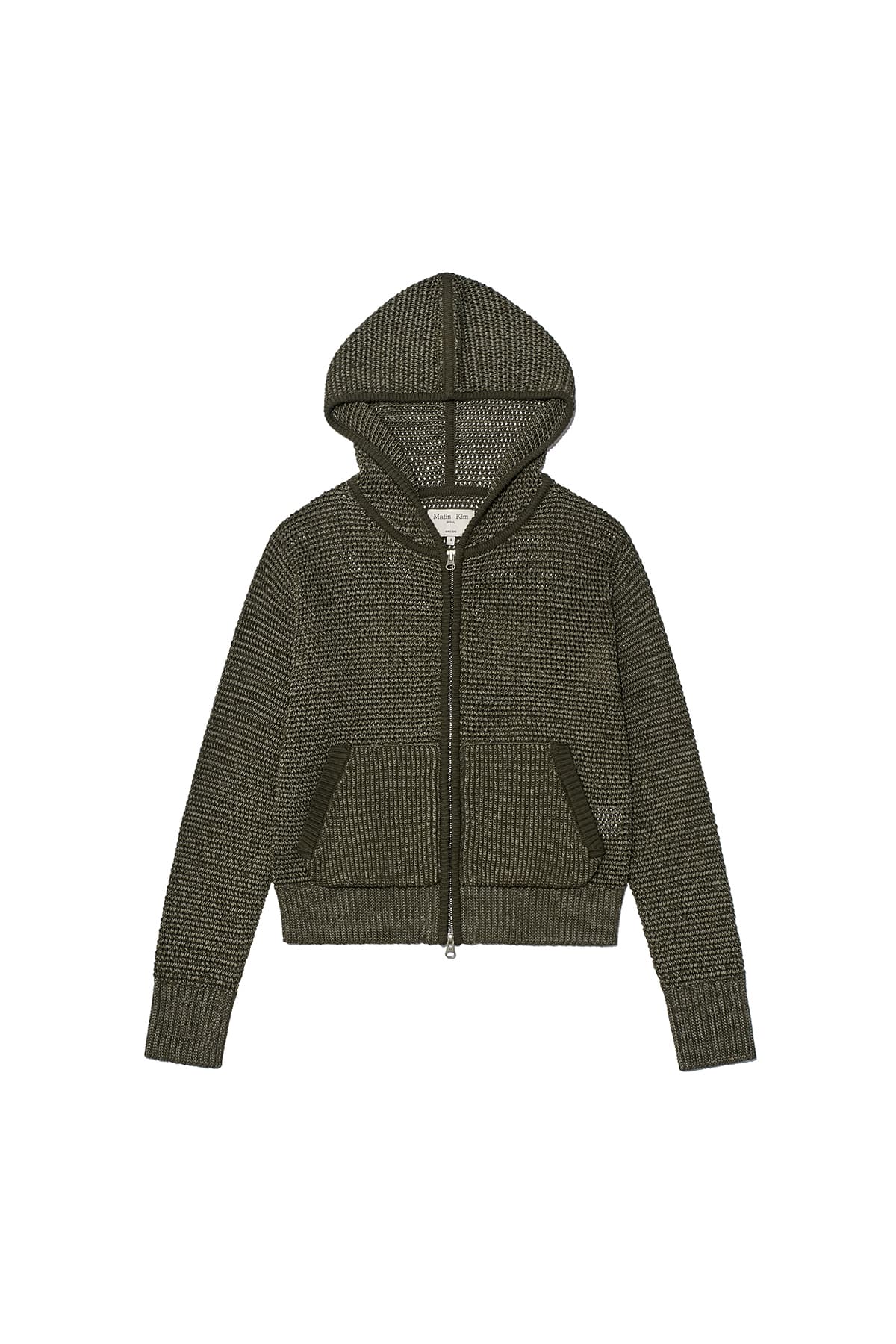 TWO TONE MESH KNIT HOODY ZIP UP IN KHAKI