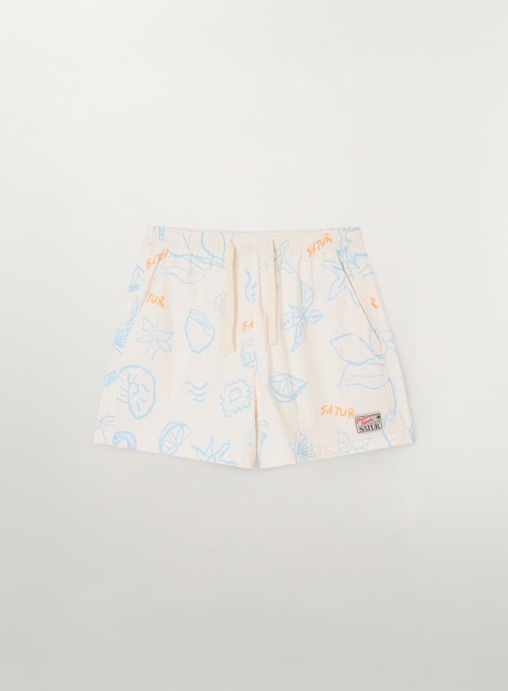 (W) Hand Drawing Graphic Swim Shorts - Cream