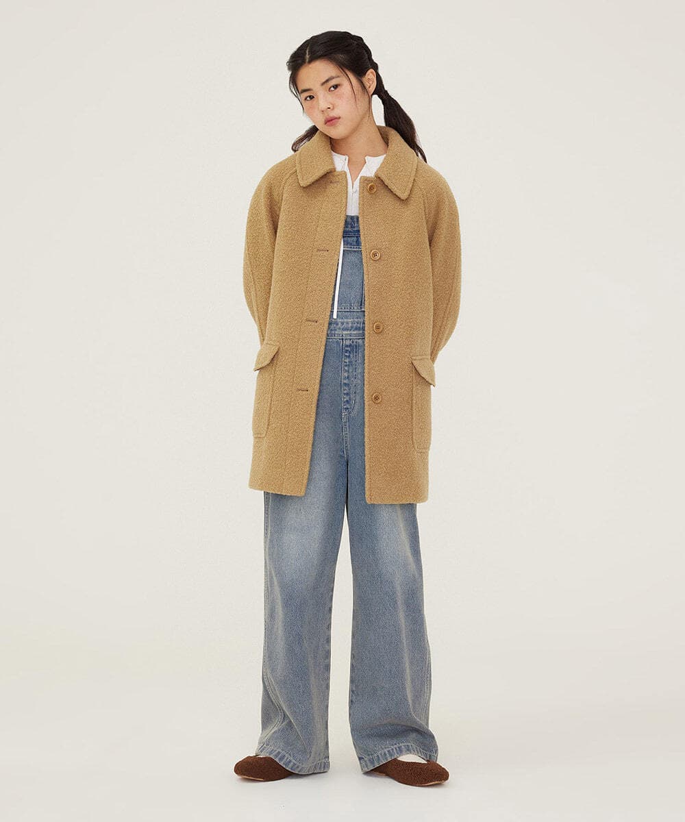 우먼 부클 하프 코트 Beige