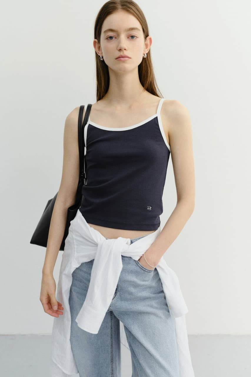 2-TONE TRIM SLEEVELESS TOP NAVY IVORY_UDTS6B229N2