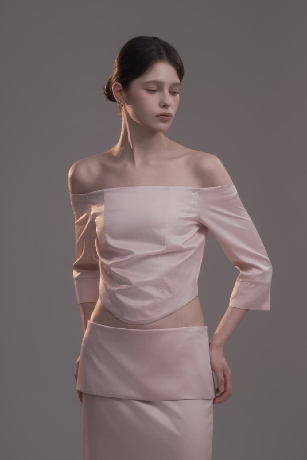 Long Sleeve Satin Corset Top - Pink