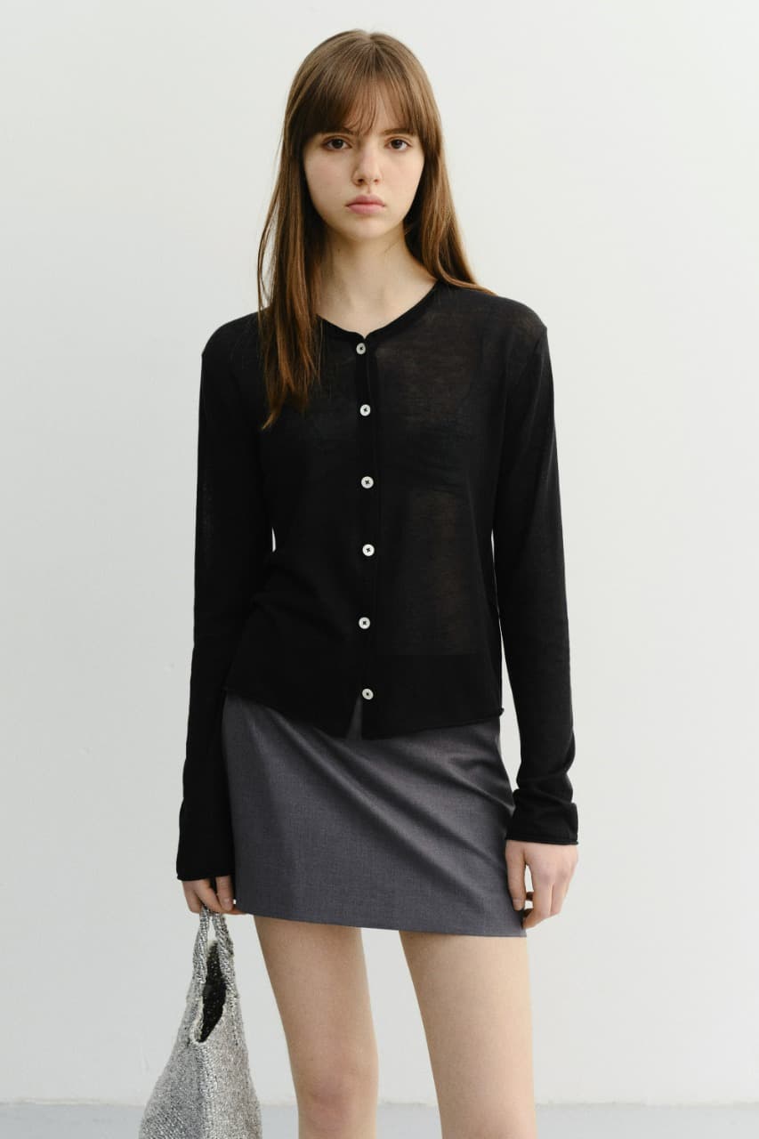 SUMMER ESSENTIAL CREWNECK CARDIGAN BLACK_UDSW6B222BK