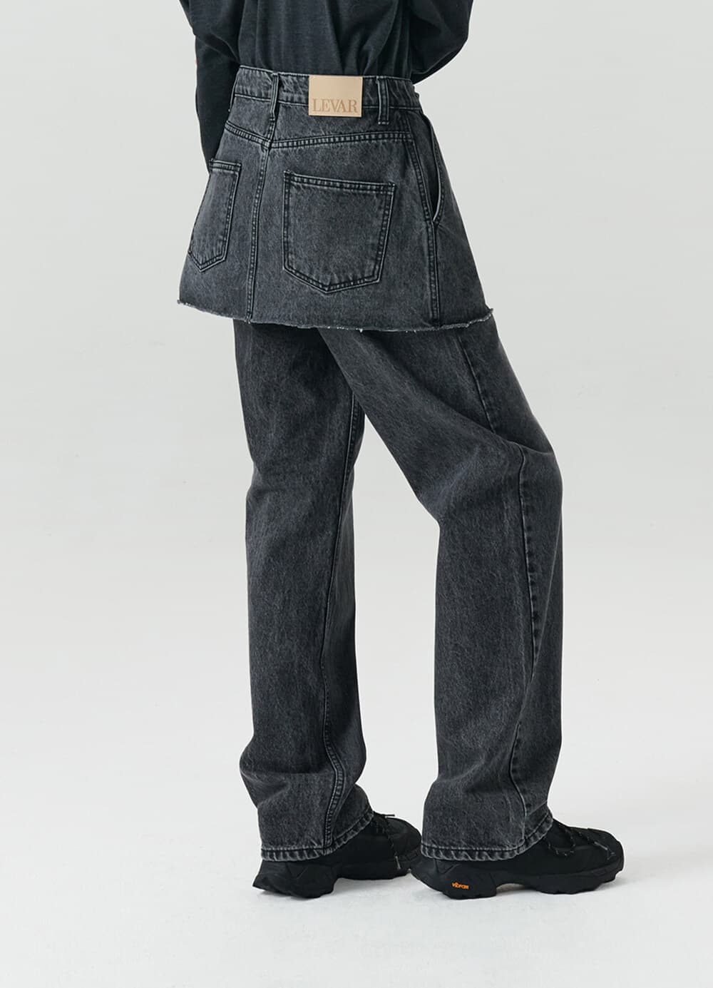 Layered Skirt Denim - Washed Grey