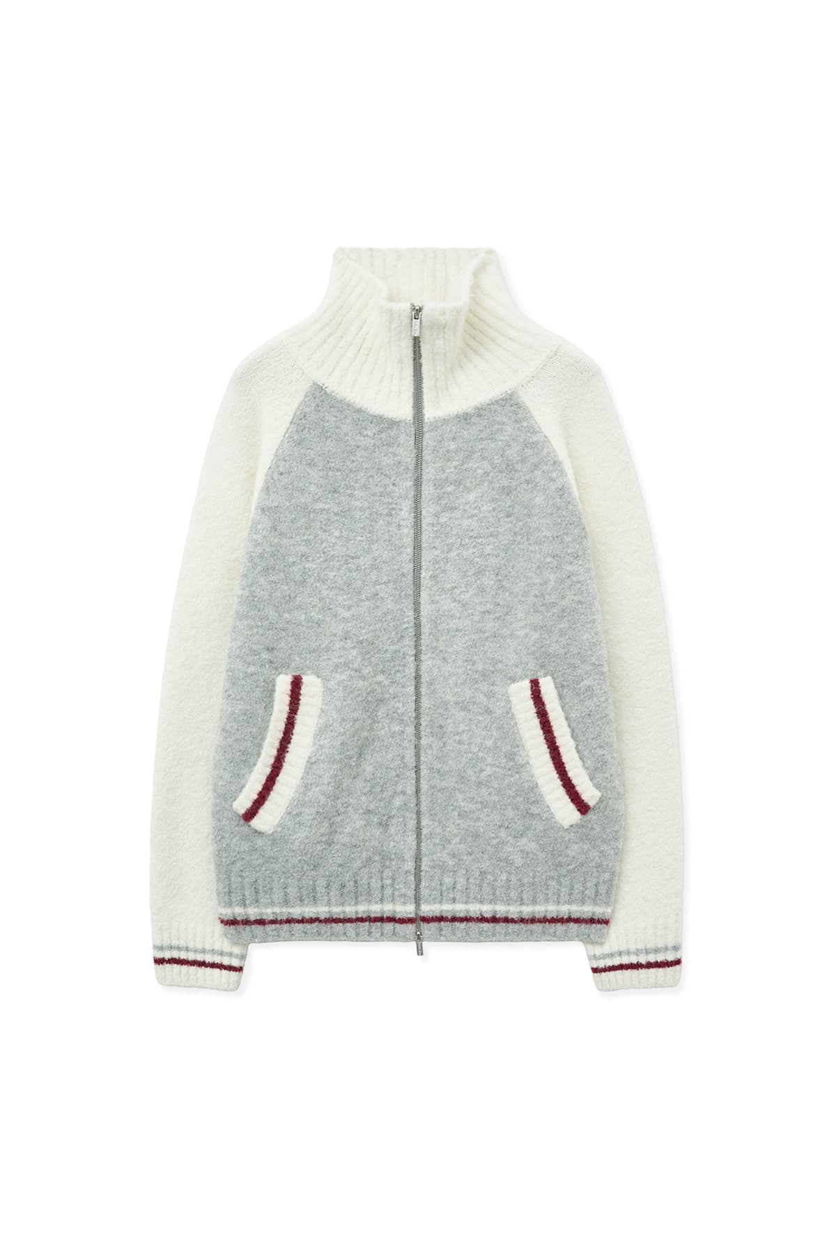 HIGH NECK RAGLAN KNIT ZIP UP FOR MEN IN IVORY