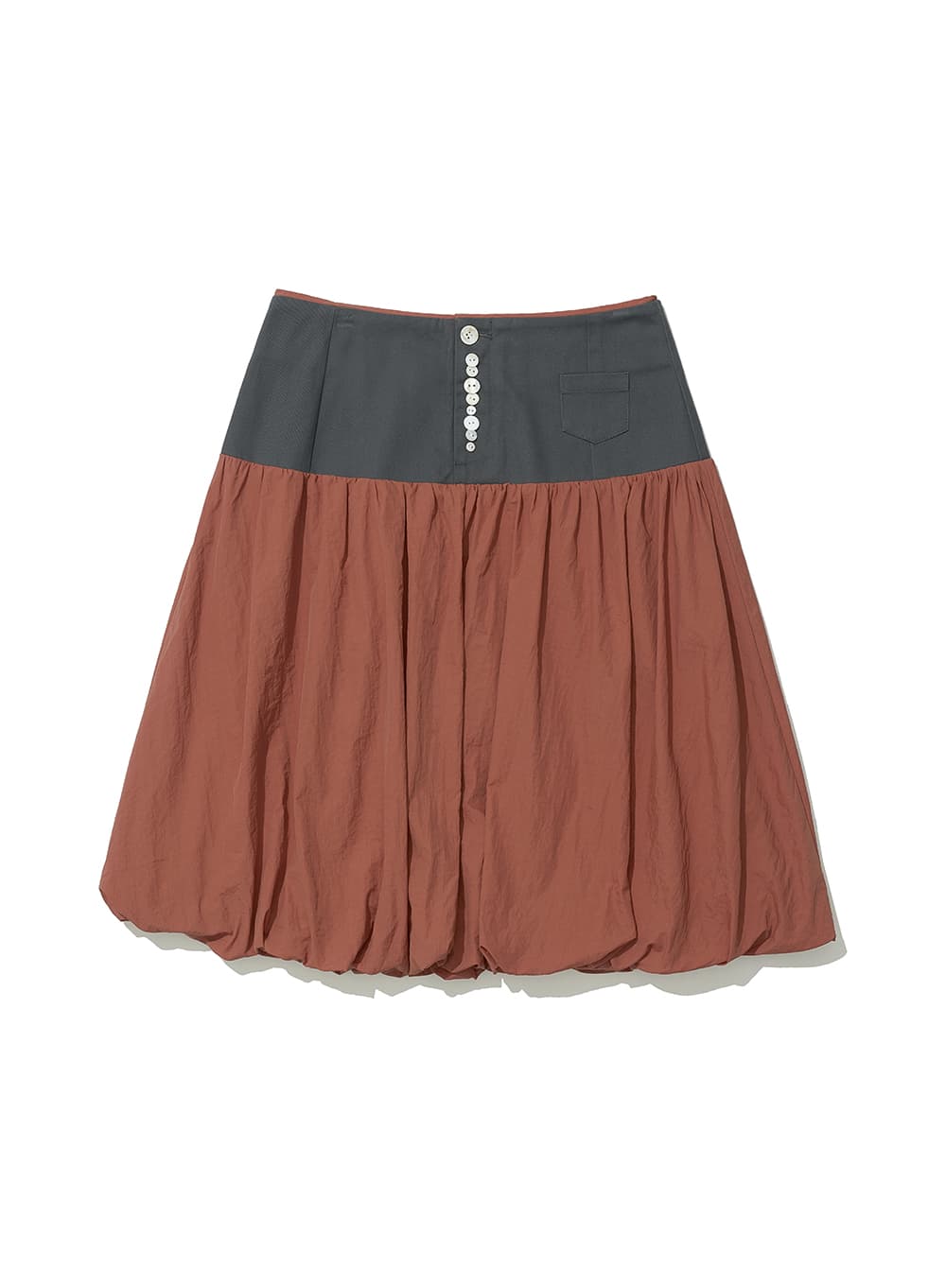 BUTTON POINTED PUFF MIDI SKIRT_CHILLY RED