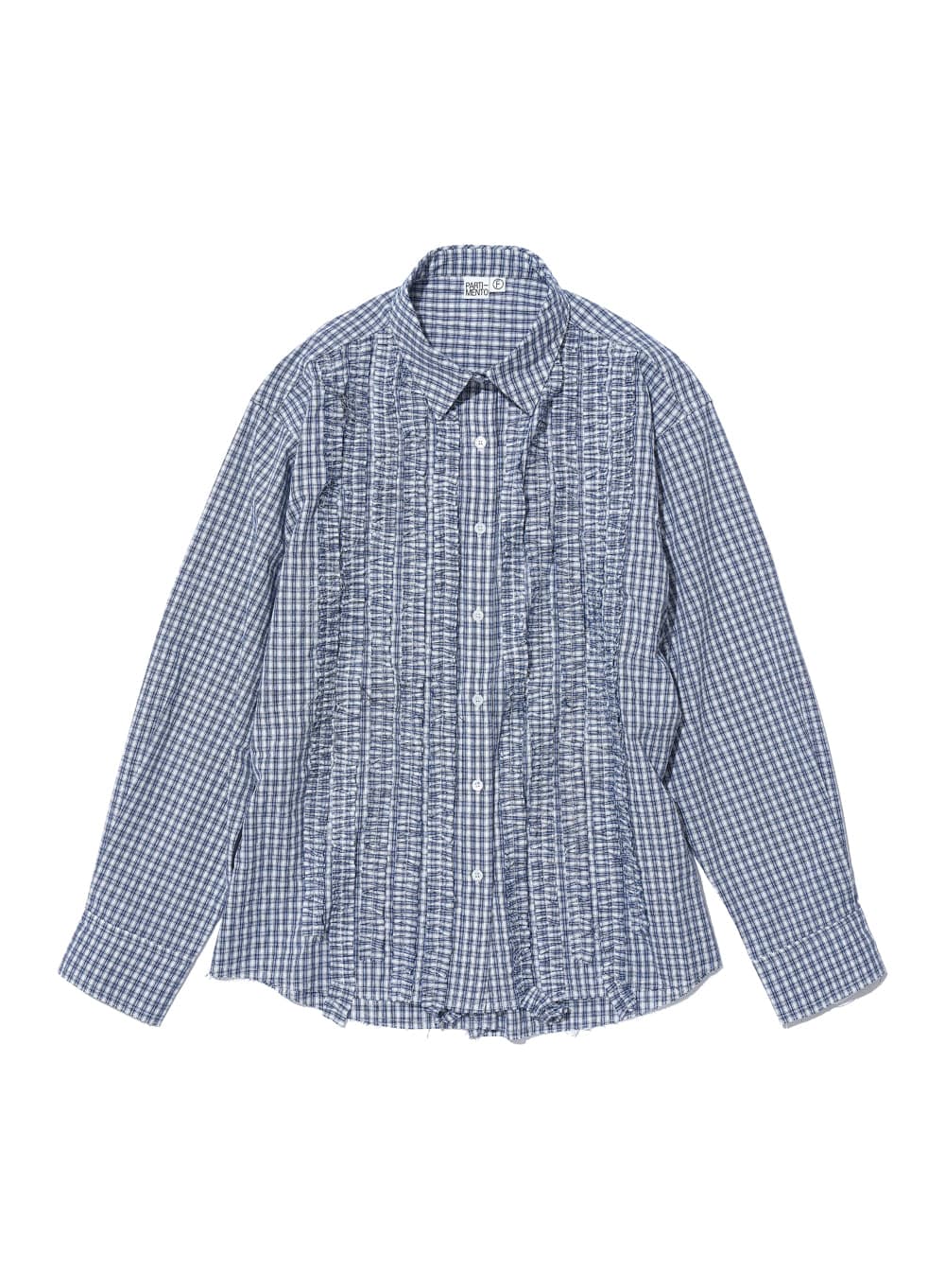 CUT-OFF FRILL TRIM SHIRT_WHITE CHECK