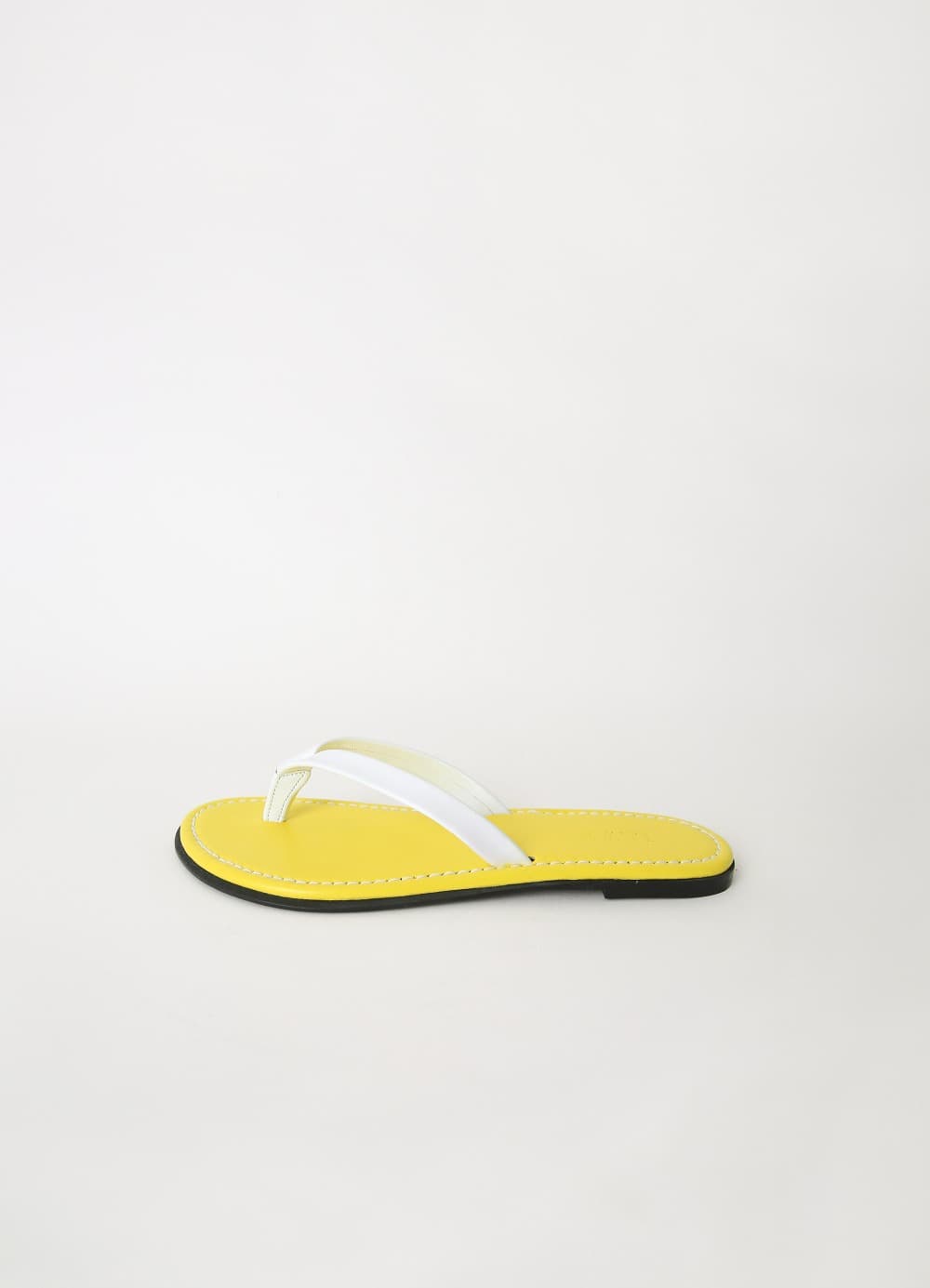 Color Leather Flip Flops - Yellow/White
