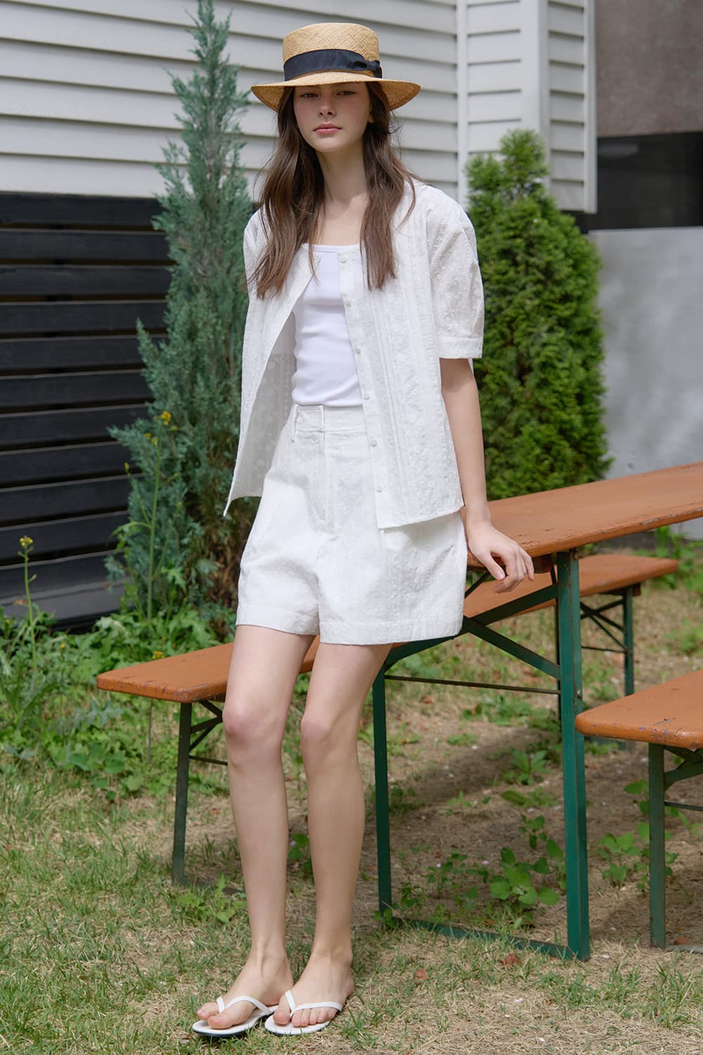 Eyelet embroidery set-up shorts White [N6MPT04]