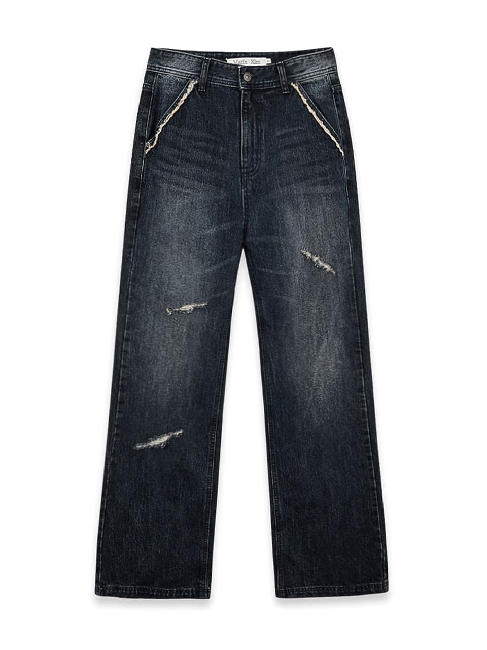 SEMI BOOTS CUT WASHED DENIM PANTS IN NAVY