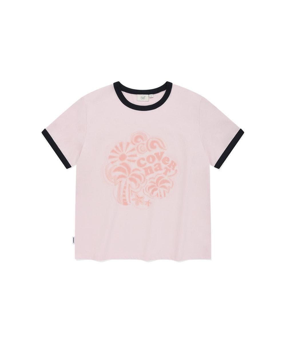 우먼 클로버하트 링거 티셔츠 Light Pink