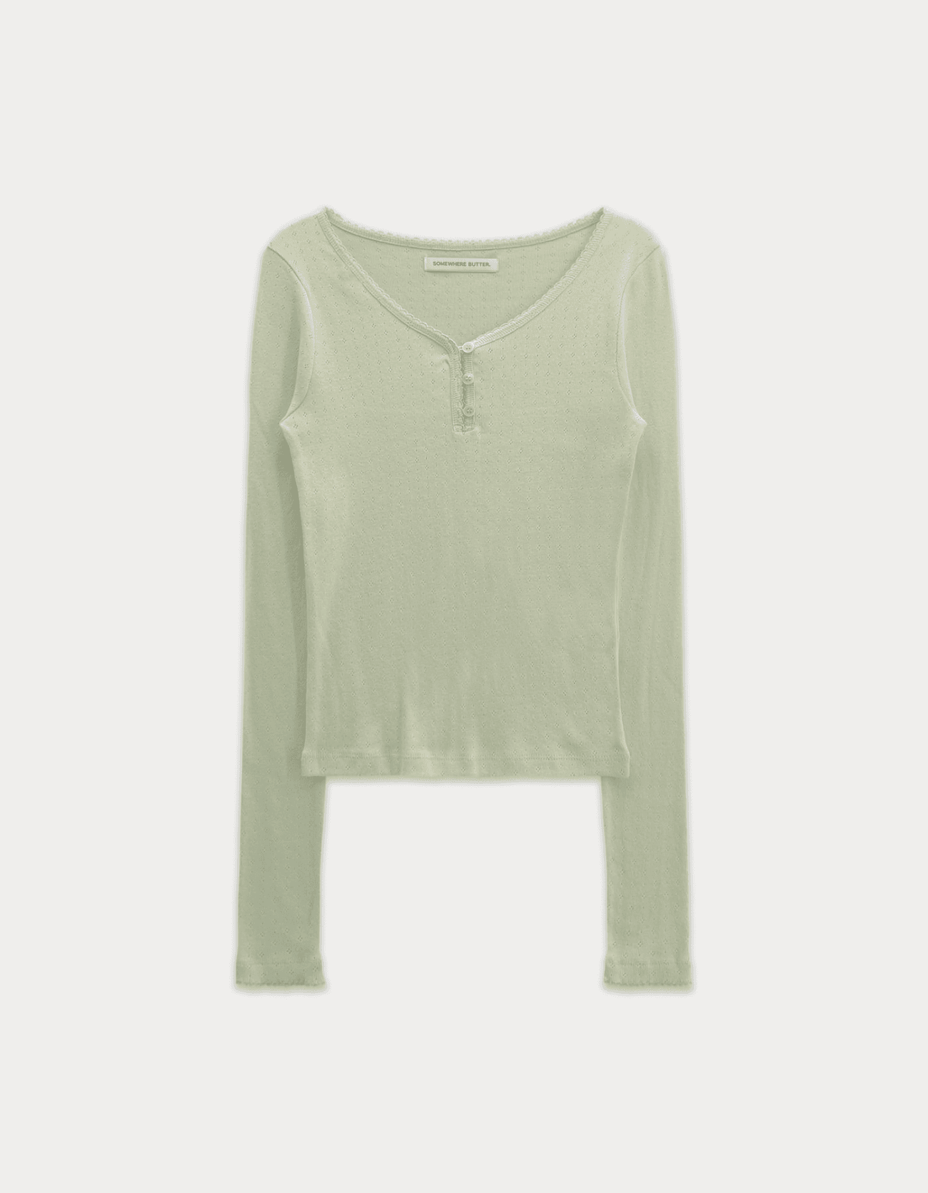 Lace Button Long Top - Mint