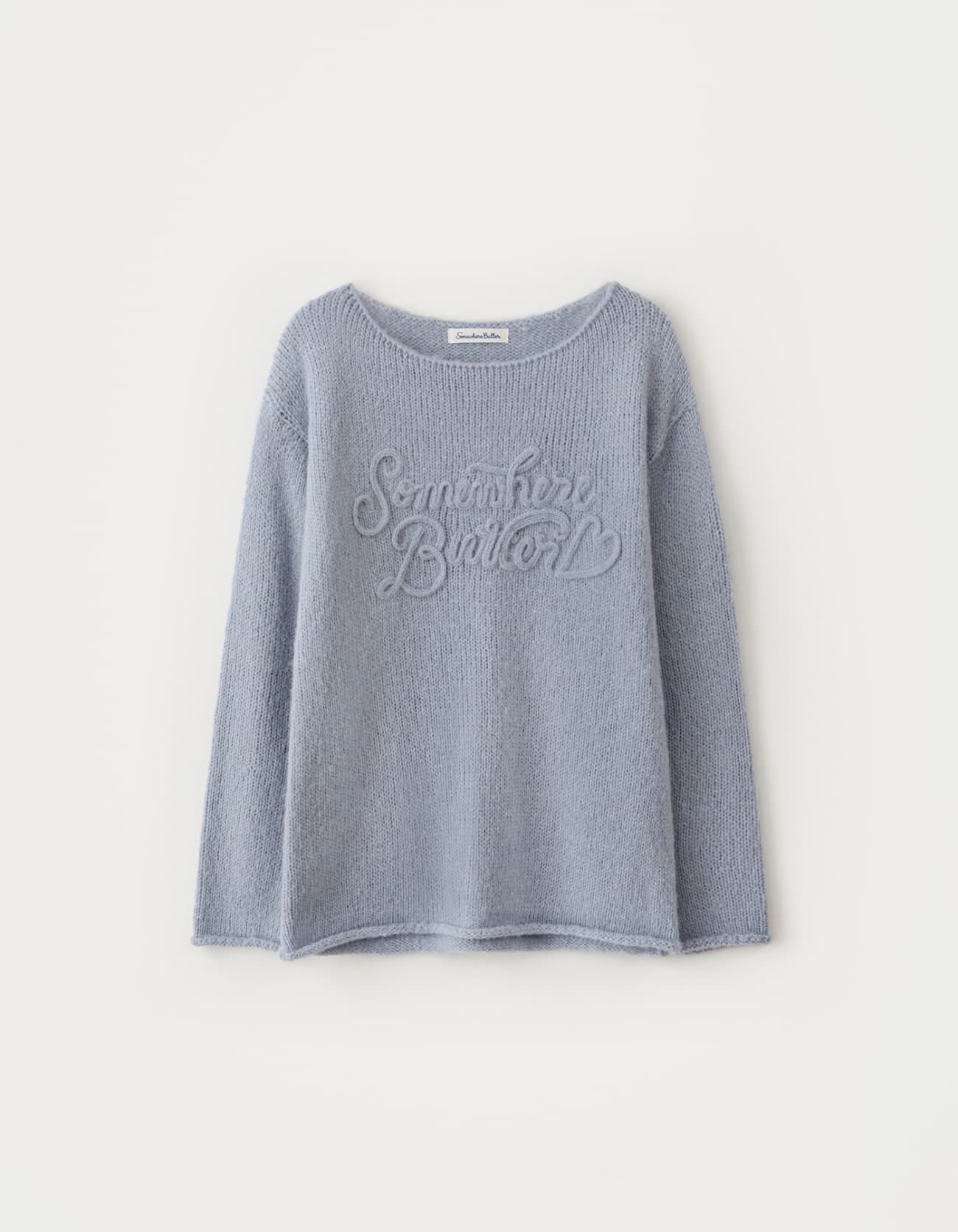 Mohair Letter Long Sleeve Knit - Light Blue