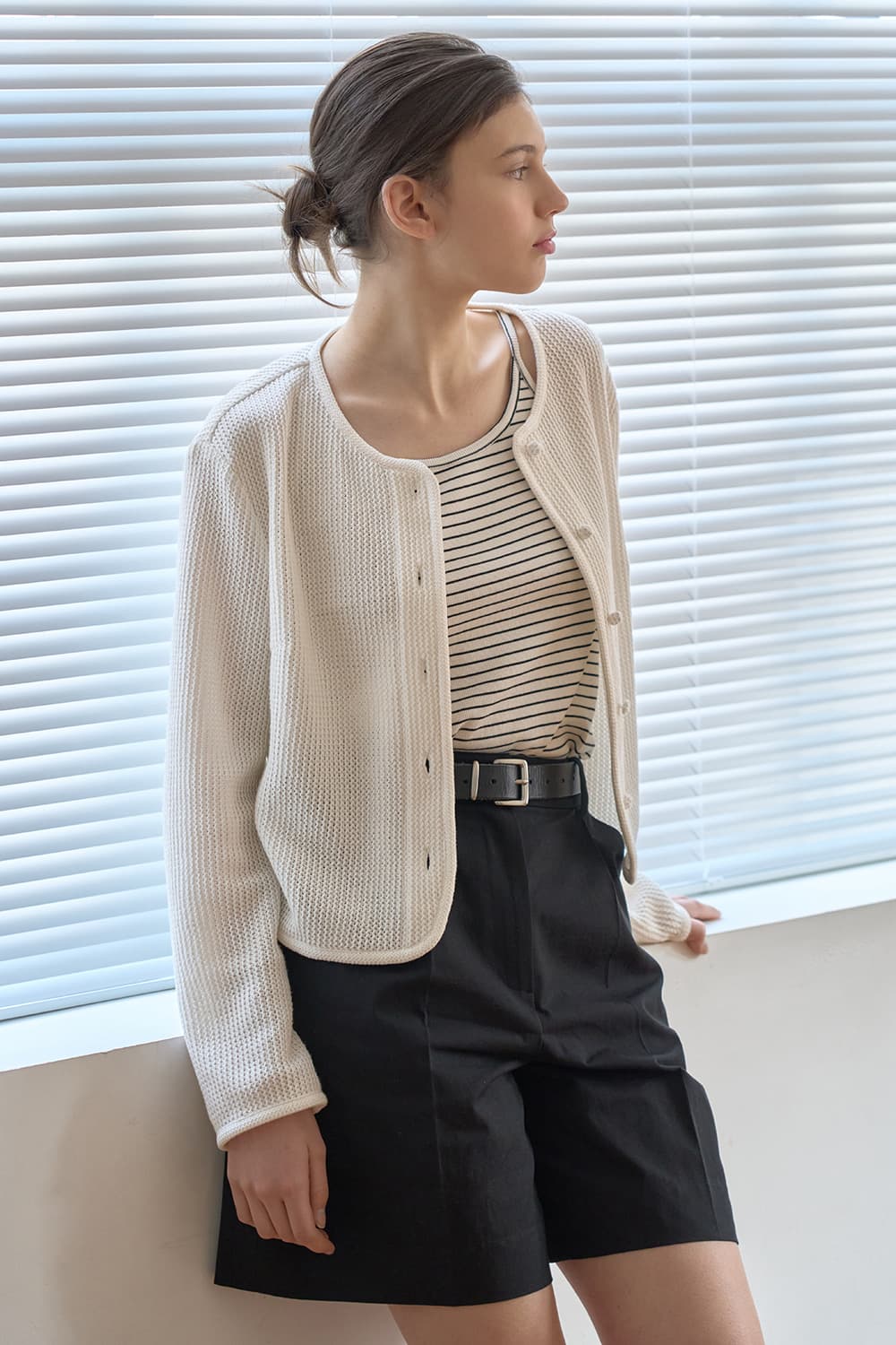 Relaxed summer knit-textured jacket Ivory [N6PSJK04]