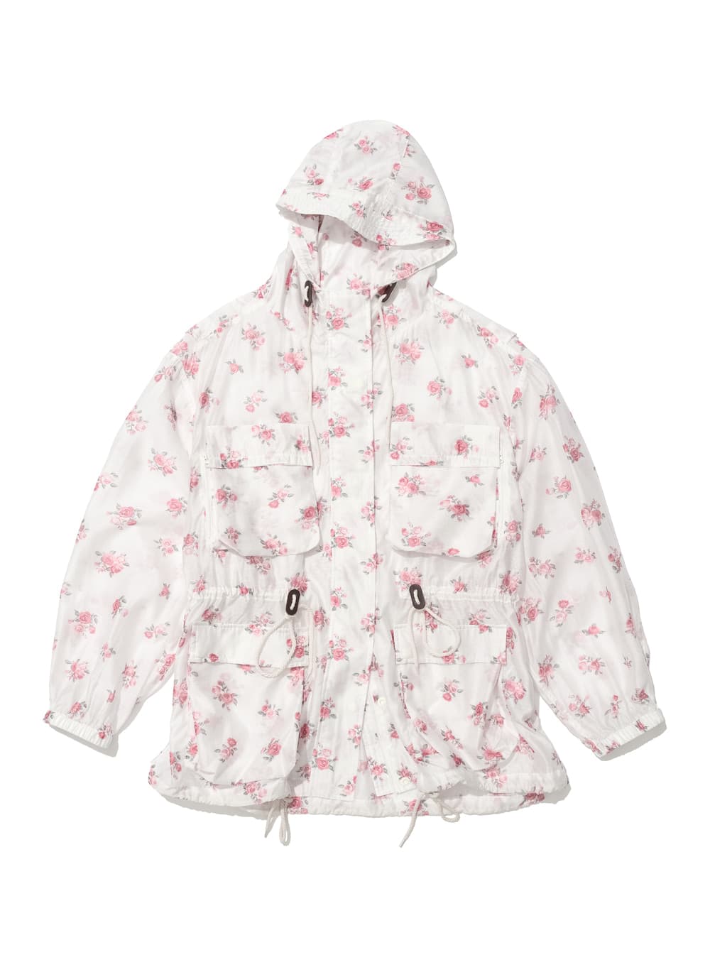 FLORAL LIGHTWEIGHT HOODED UTILITY JACKET_WHITE