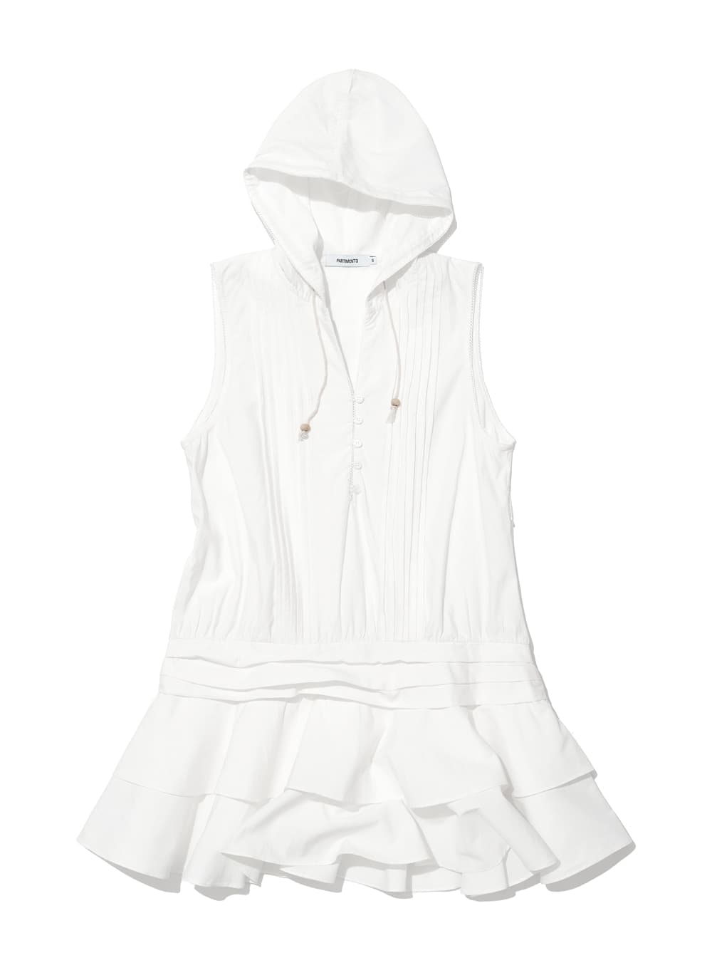 HOODED RUFFLE-HEM TUNIC DRESS_WHITE
