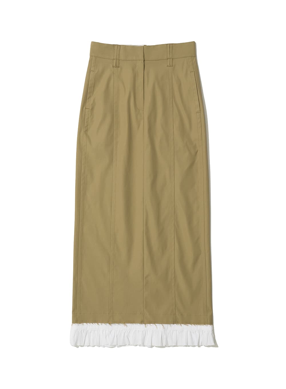 FRILL DOUBLE LAYERED MAXI SKIRT_KHAKI