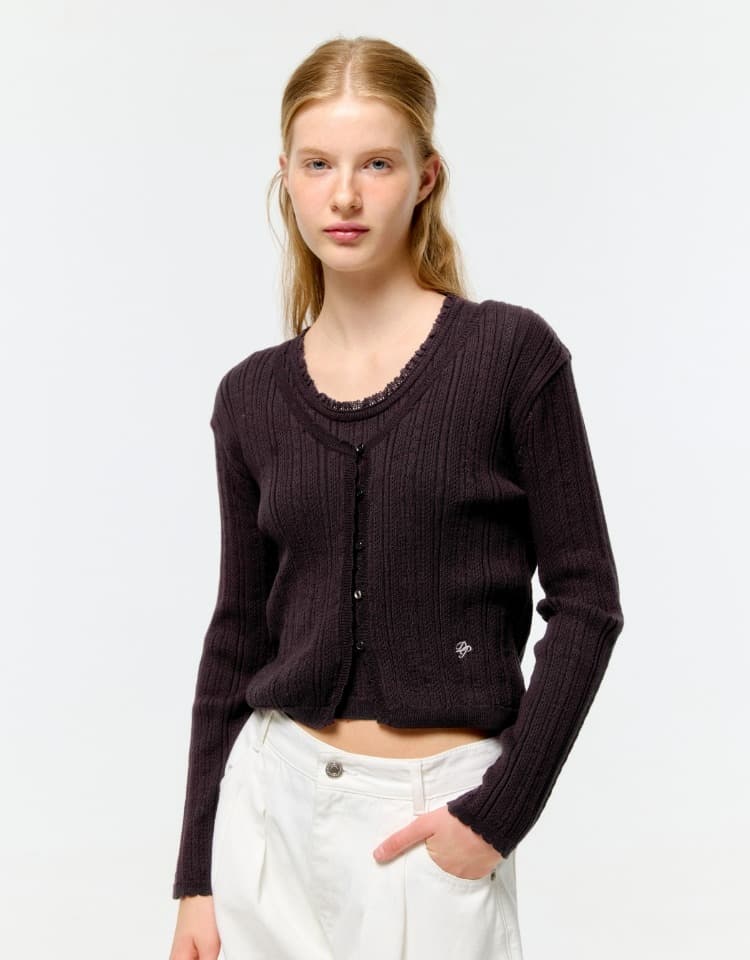 eyelet skashi cardigan - grape