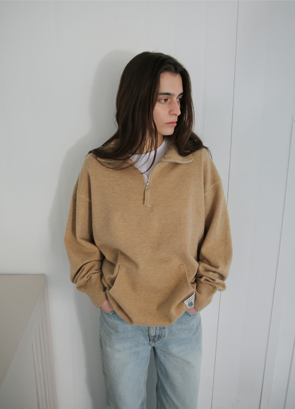 Wool Knit Half-zip Pullover - Caramel Beige
