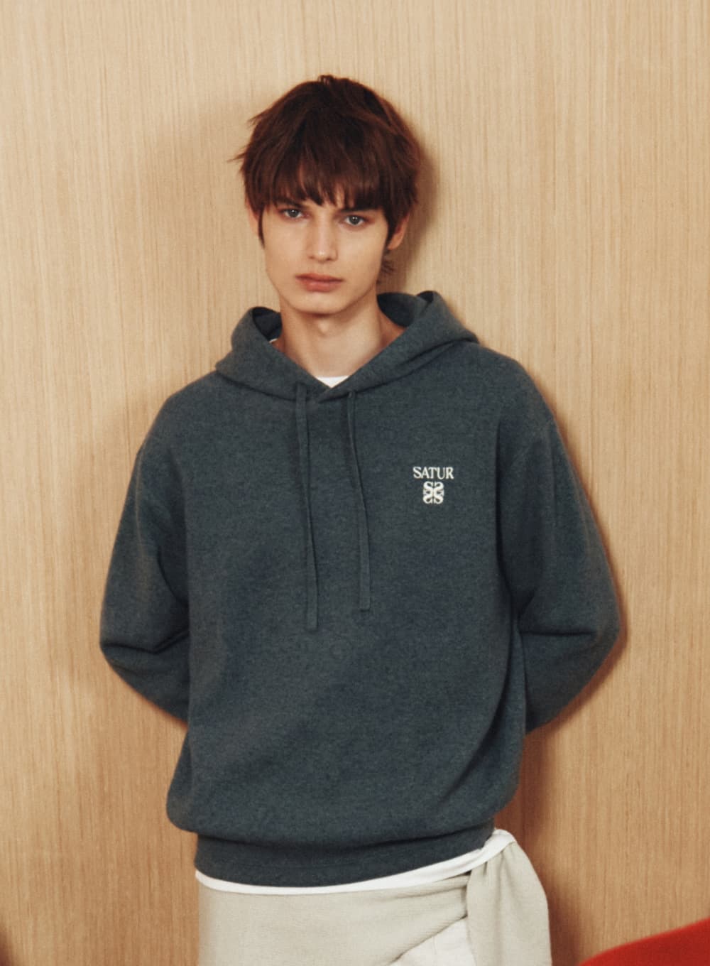 Classic Semi Loose Fit Knit Hoodie - Blue