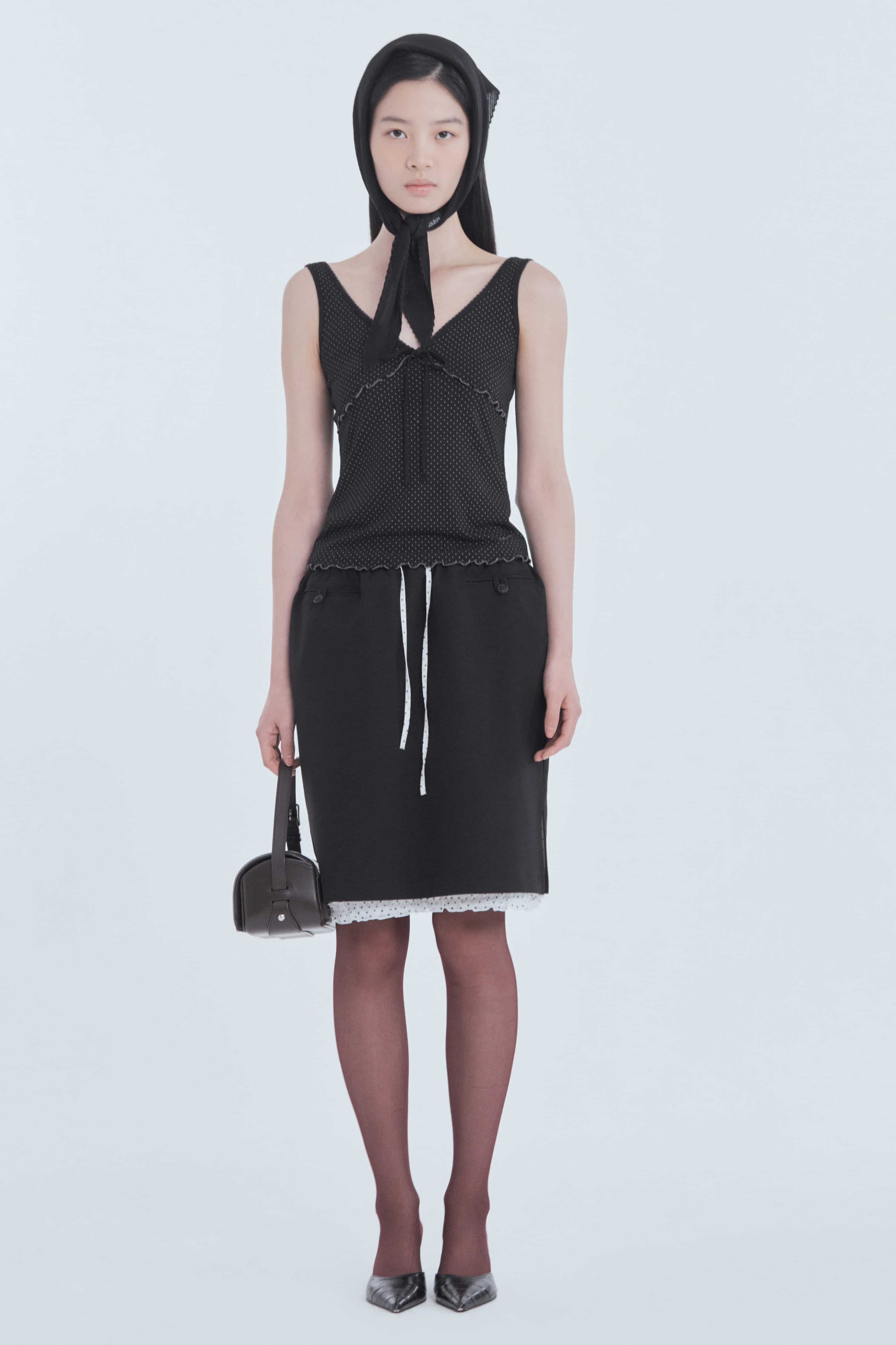 Dot Frill Layered Skirt - Black