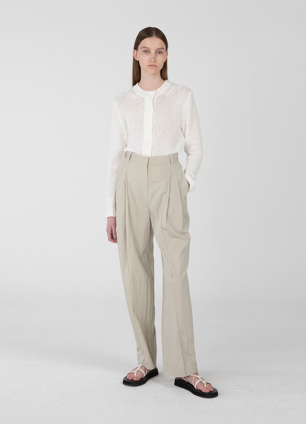 Double-Pleated Wide Pants - Mint