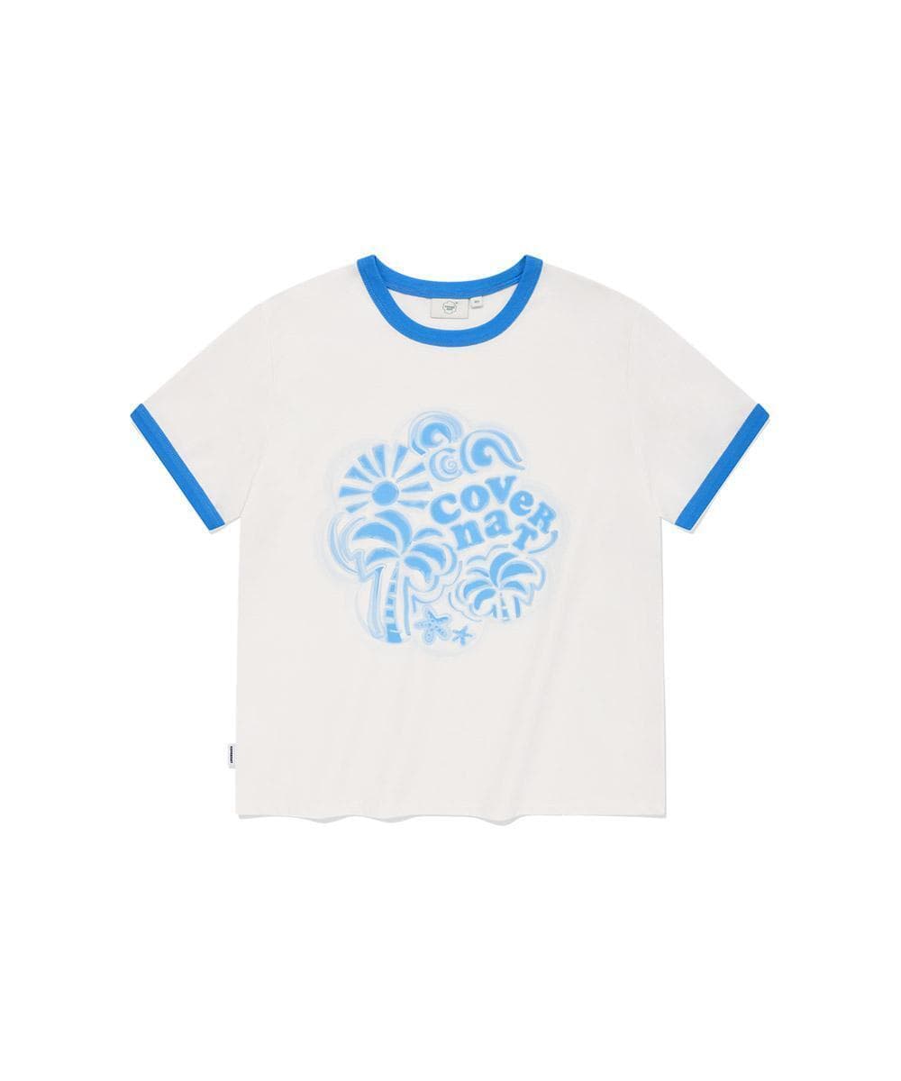 우먼 클로버하트 링거 티셔츠 White