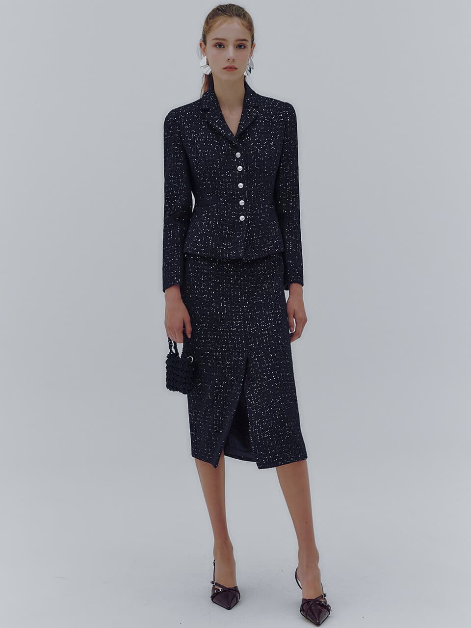 After glow wool tweed midi skirt (2colors)