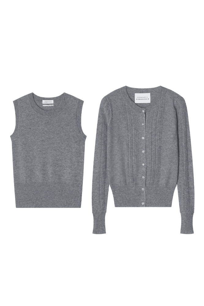 Pure Sleeveless + Cardigan Wool Knit Set Up (Gray)