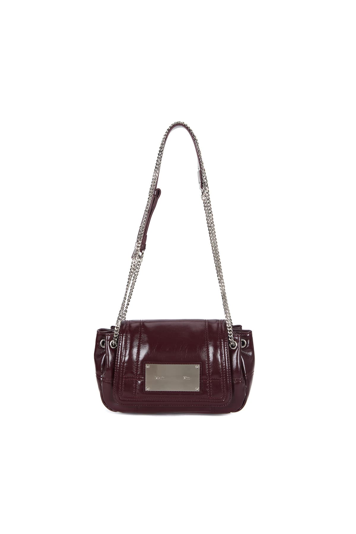 GLOSSY QUILTING SMALL CHAIN BAG IN BURGUNDY