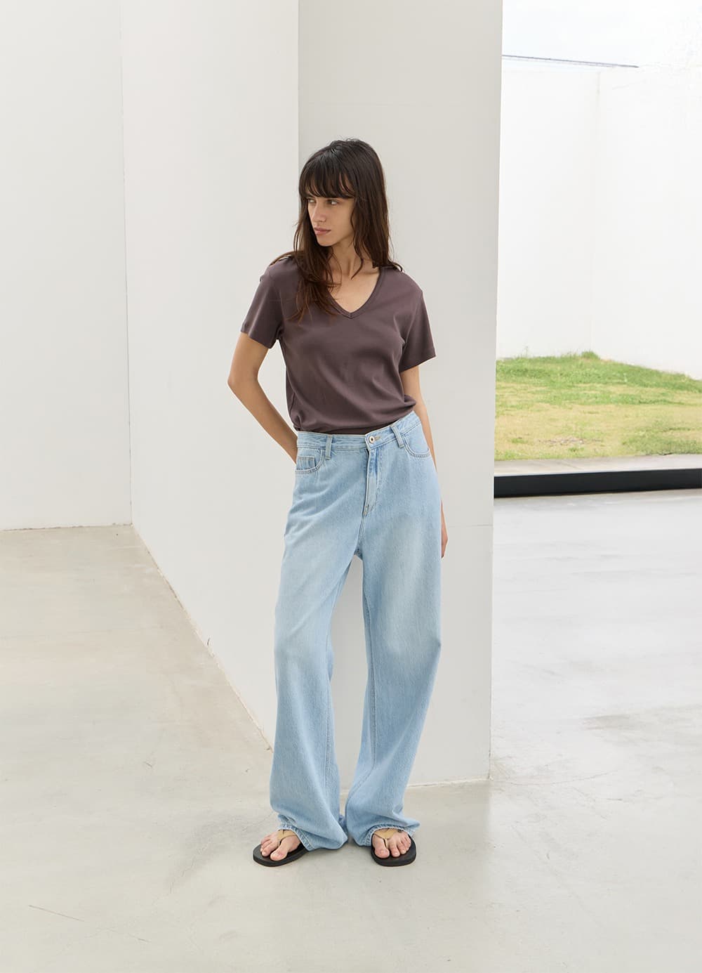 All-day Cotton V-neck T-shirt - Espresso Brown
