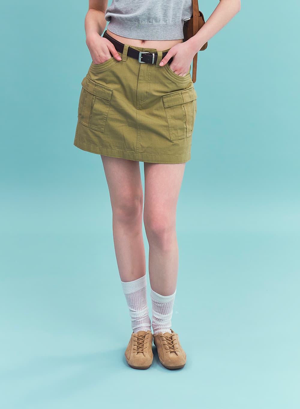 (W) Ripstop Cargo Mini Skirt - Khaki
