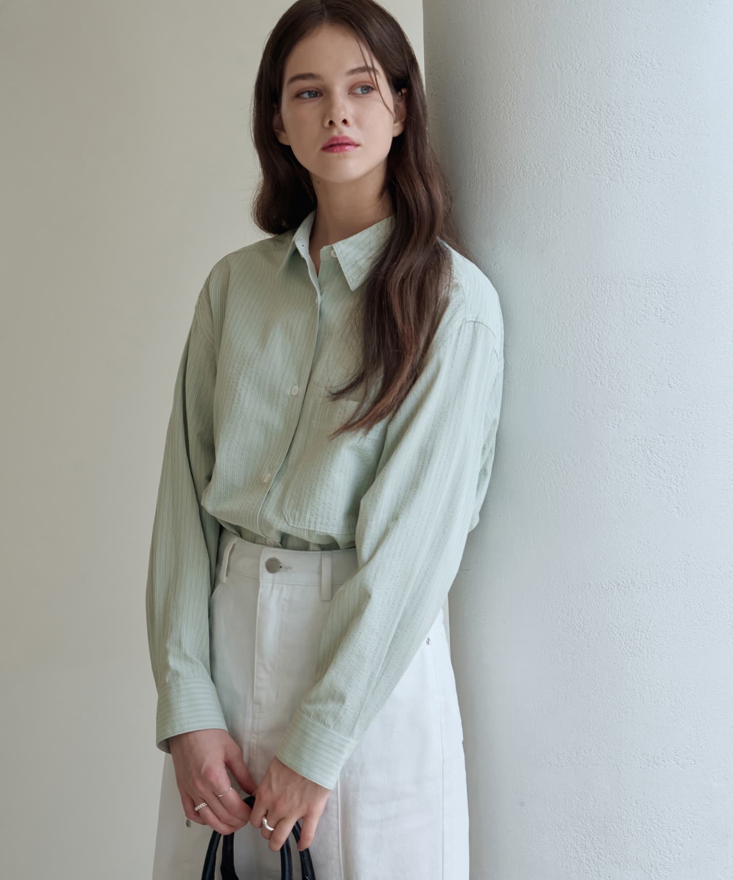 더블 스트라이프 셔츠 [PALE GREEN]